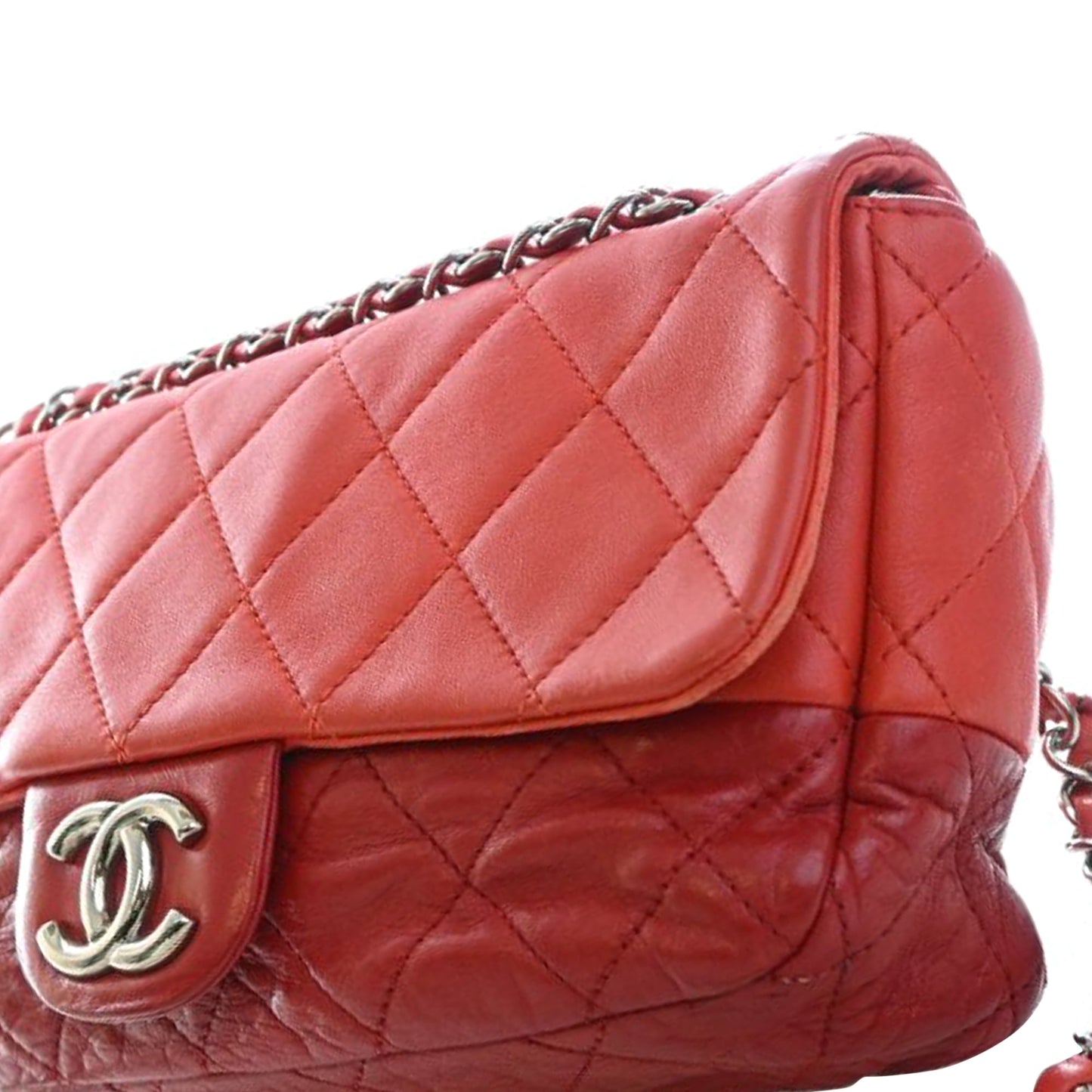 Medium Bicolor Lambskin and Calfskin CC Chain Flap