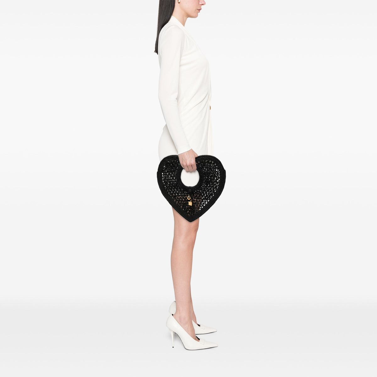 Jacquemus Raffia Le Spiaggia Coeur Handbag — Black