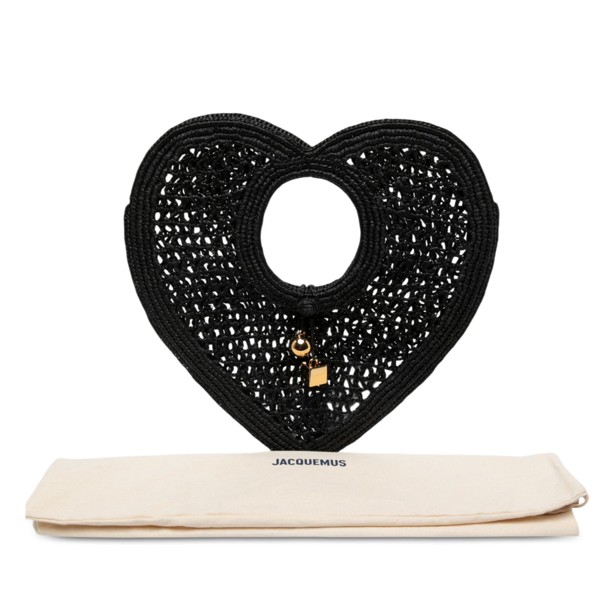 Jacquemus Raffia Le Spiaggia Coeur Handbag — Black