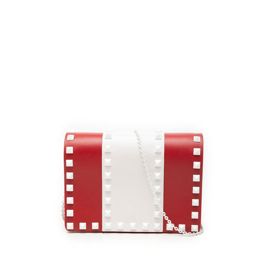 Valentino Leather Colorblock Rockstud Wallet On Chain