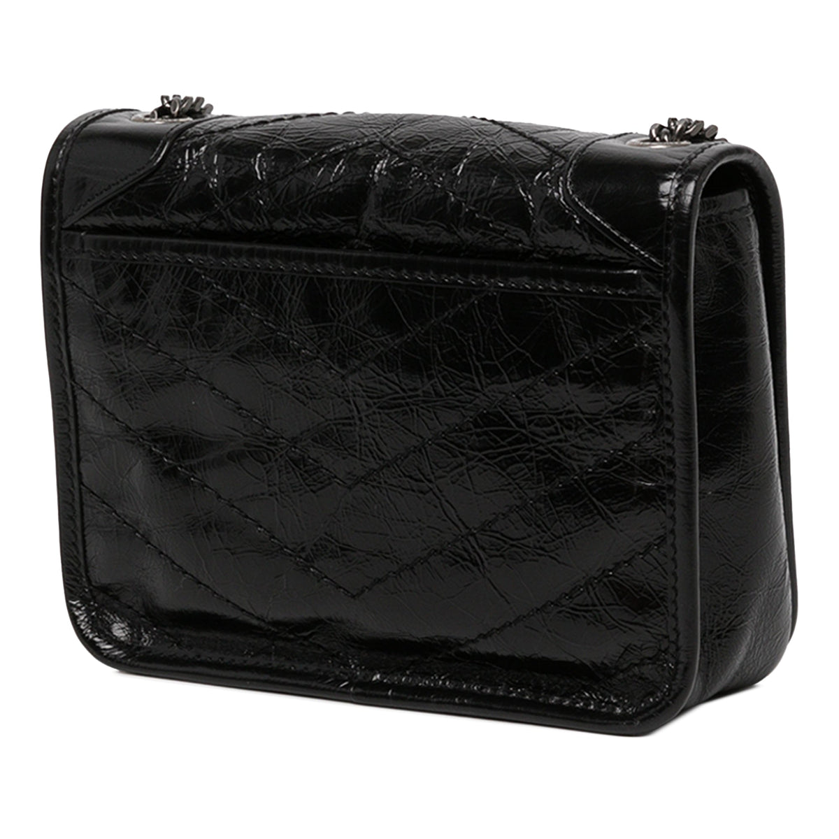 Saint Laurent Crinkled Calfskin Niki Wallet on Chain — Black