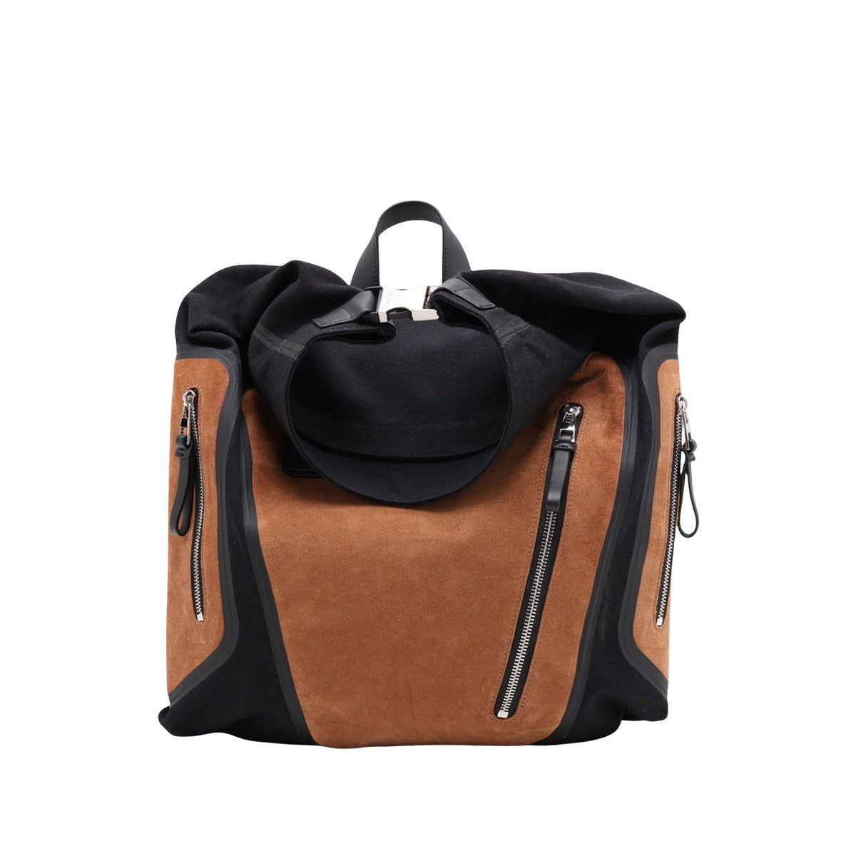 LOEWE Suede and Canvas Flex Roll Top Backpack — Black
