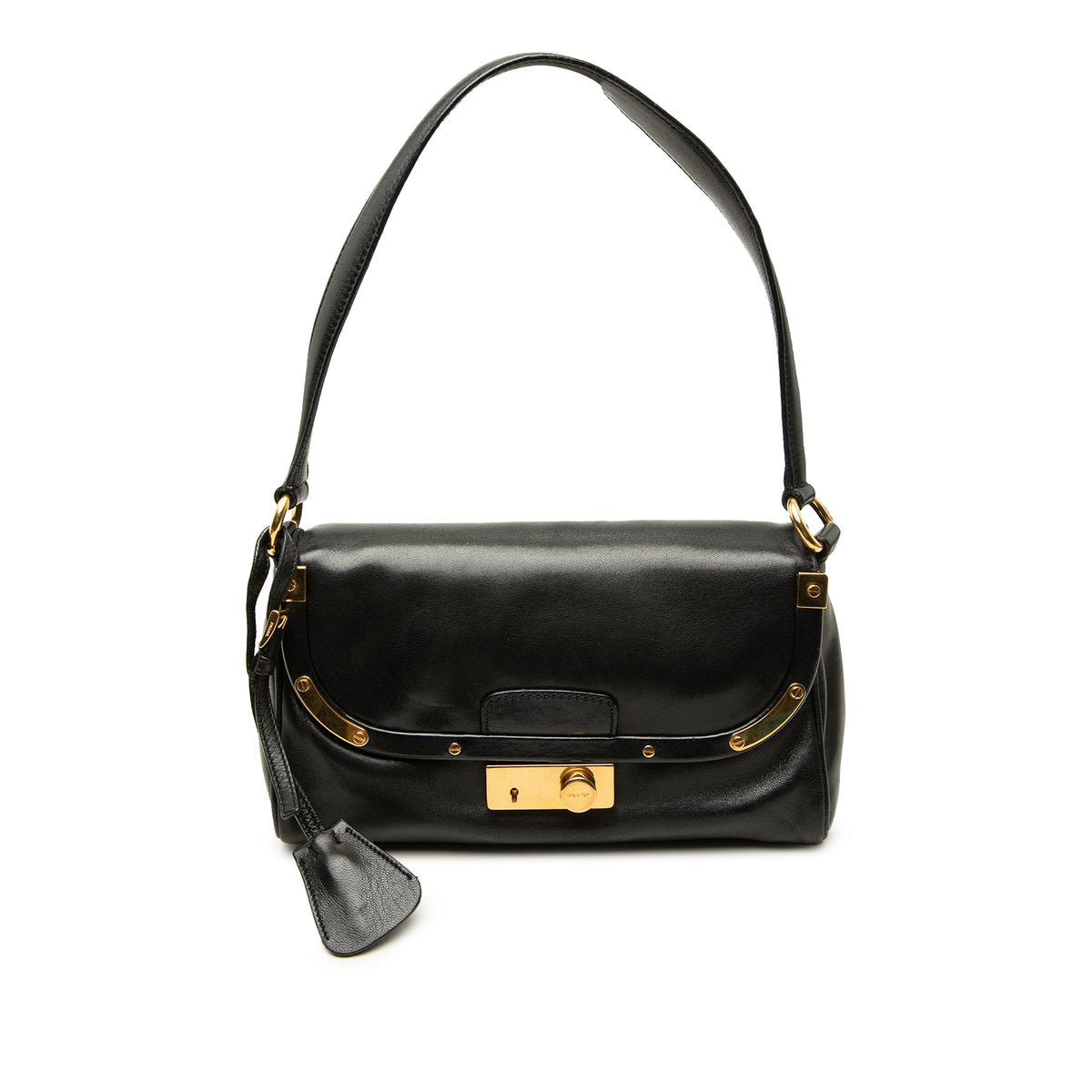 Prada City Calf Sound Lock Shoulder Bag — Black