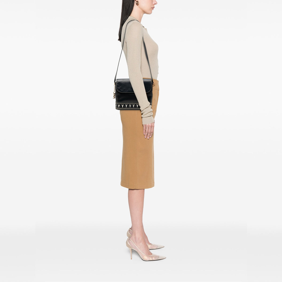 Saint Laurent Leather Y Cutout Flap Crossbody