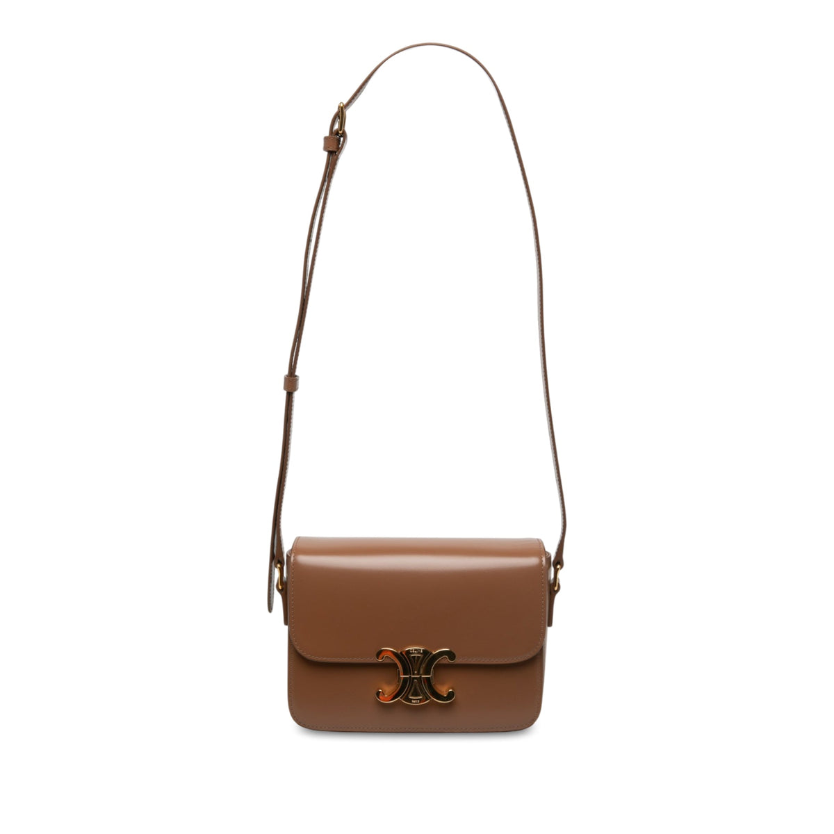 Celine Teen Shiny Calfskin Triomphe Crossbody — Brown