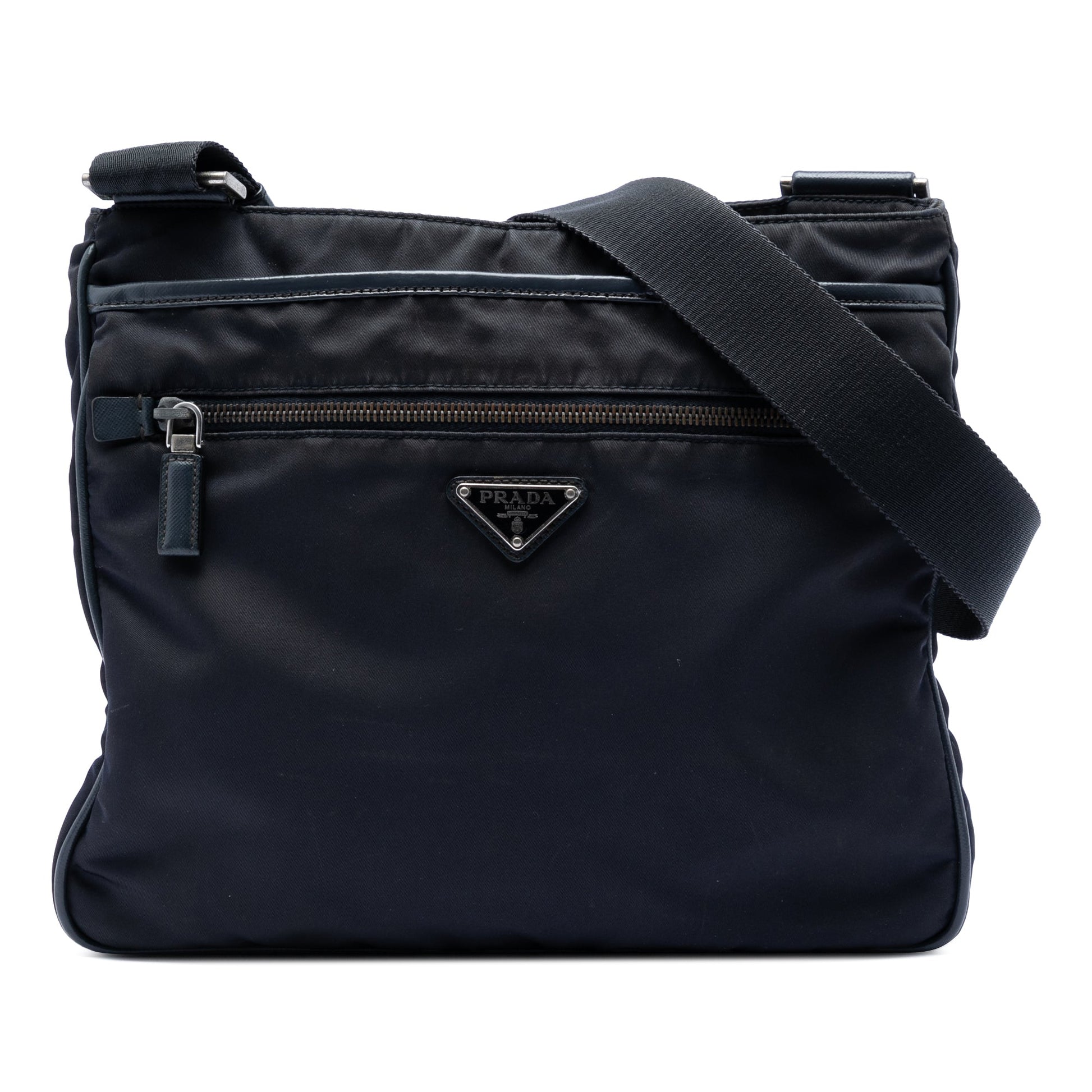 Prada Saffiano Trimmed Tessuto Zip Top Crossbody