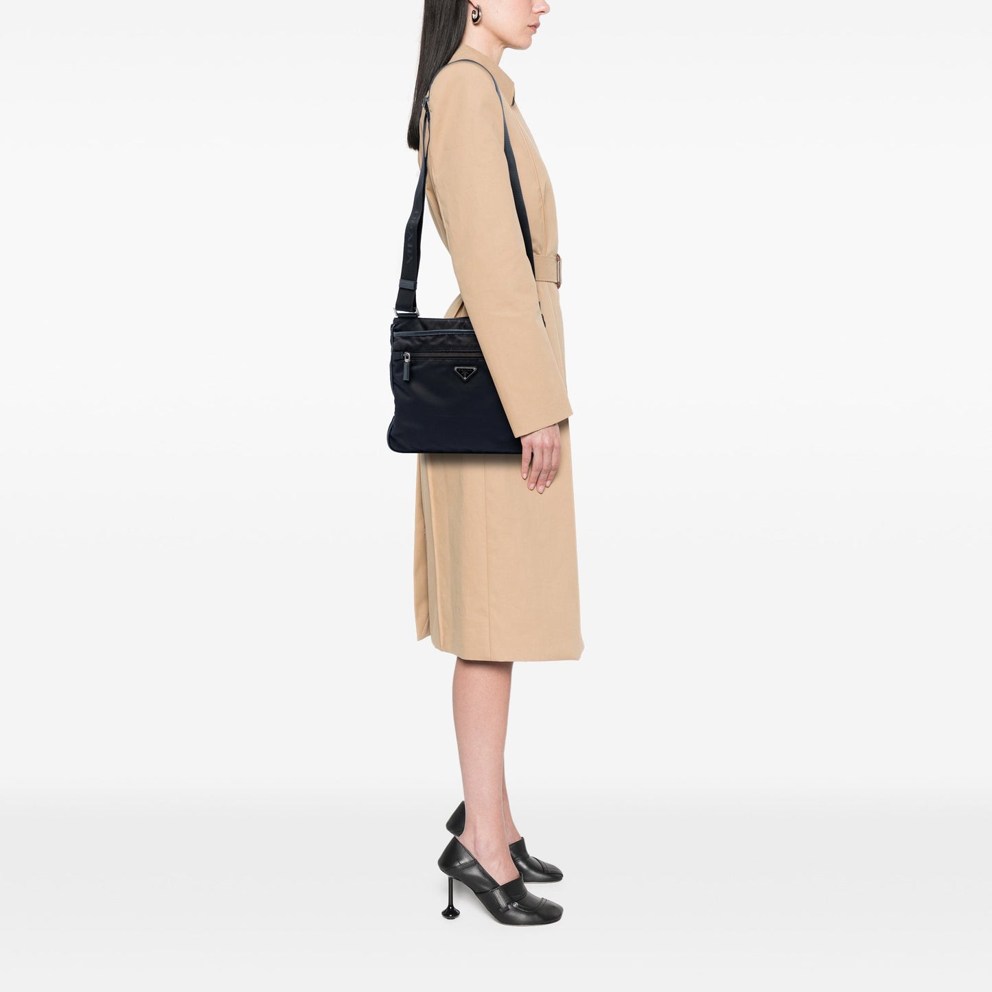 Prada Saffiano Trimmed Tessuto Zip Top Crossbody
