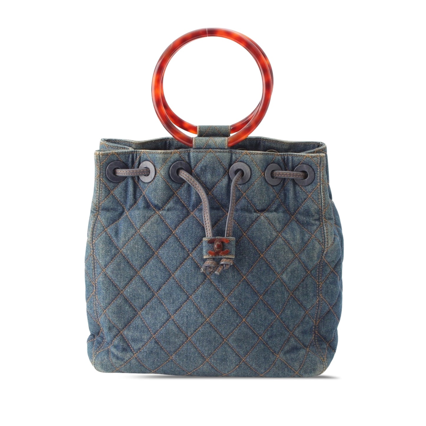 Chanel CC Quilted Denim Resin Ring Handle Bucket Bag