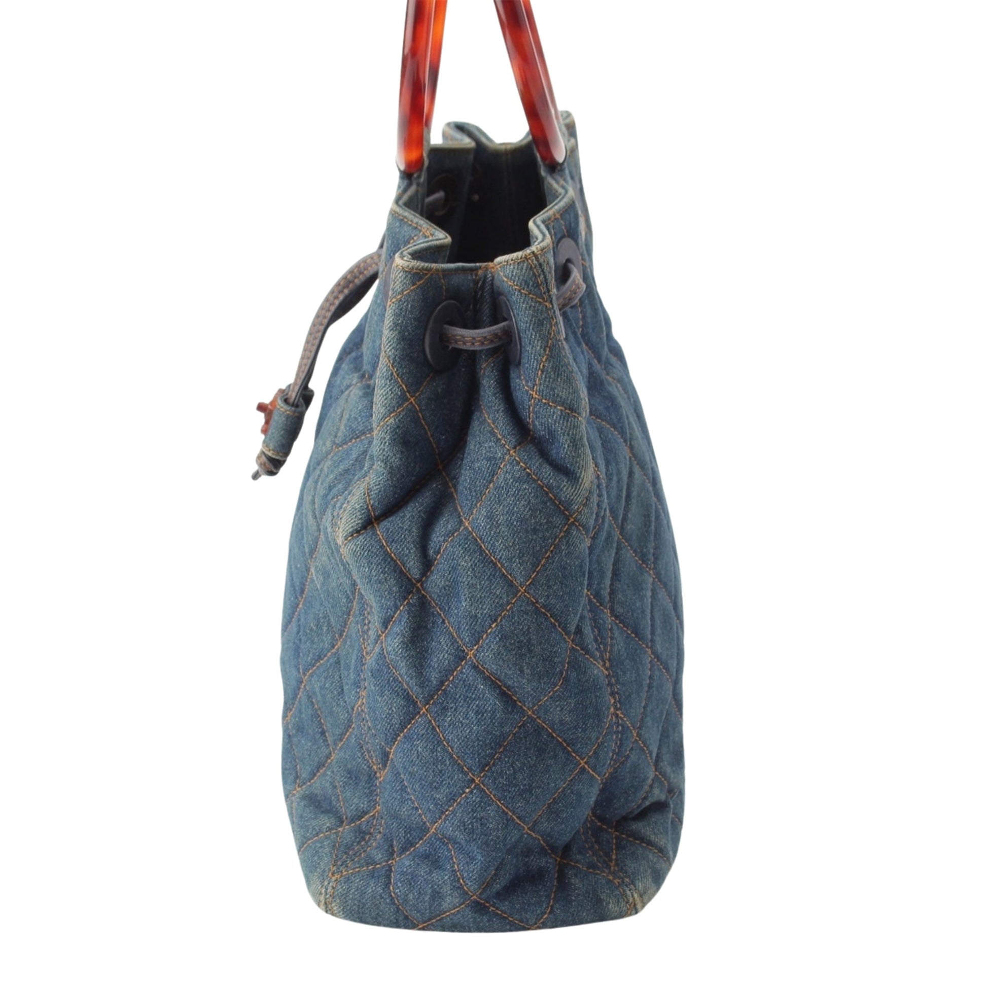 Chanel CC Quilted Denim Resin Ring Handle Bucket Bag
