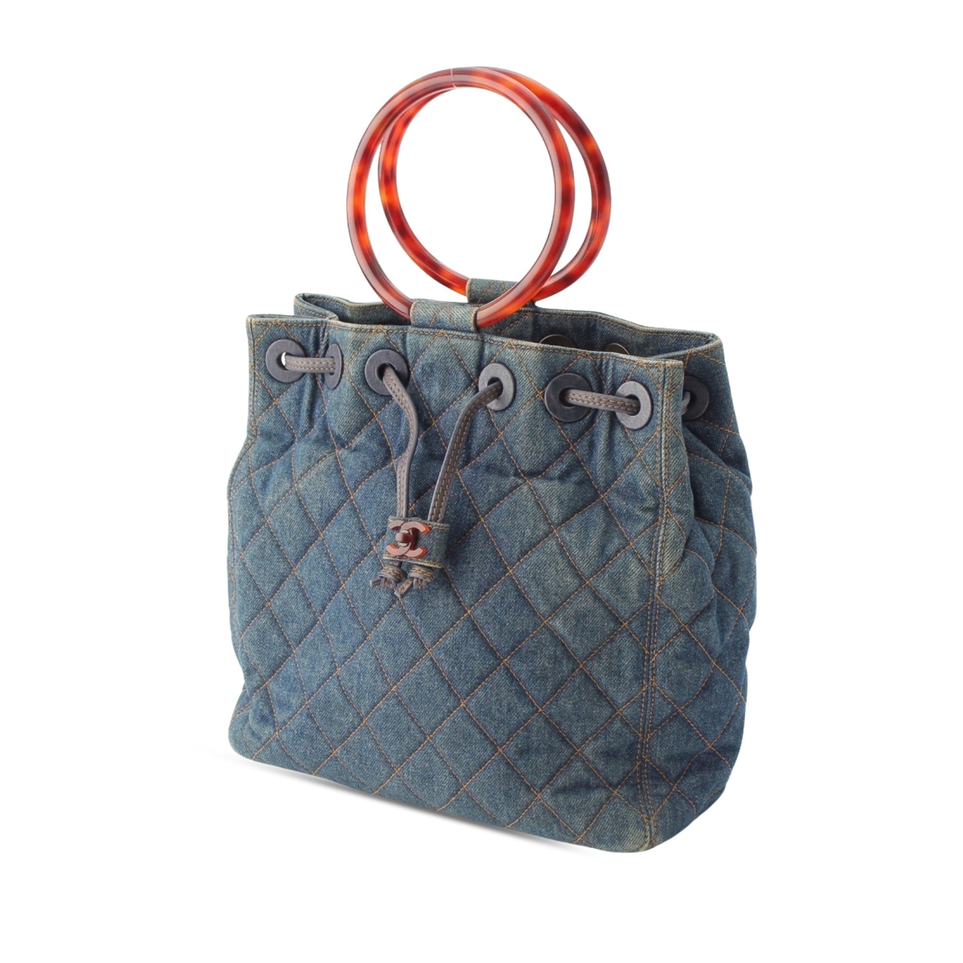 Chanel CC Quilted Denim Resin Ring Handle Bucket Bag