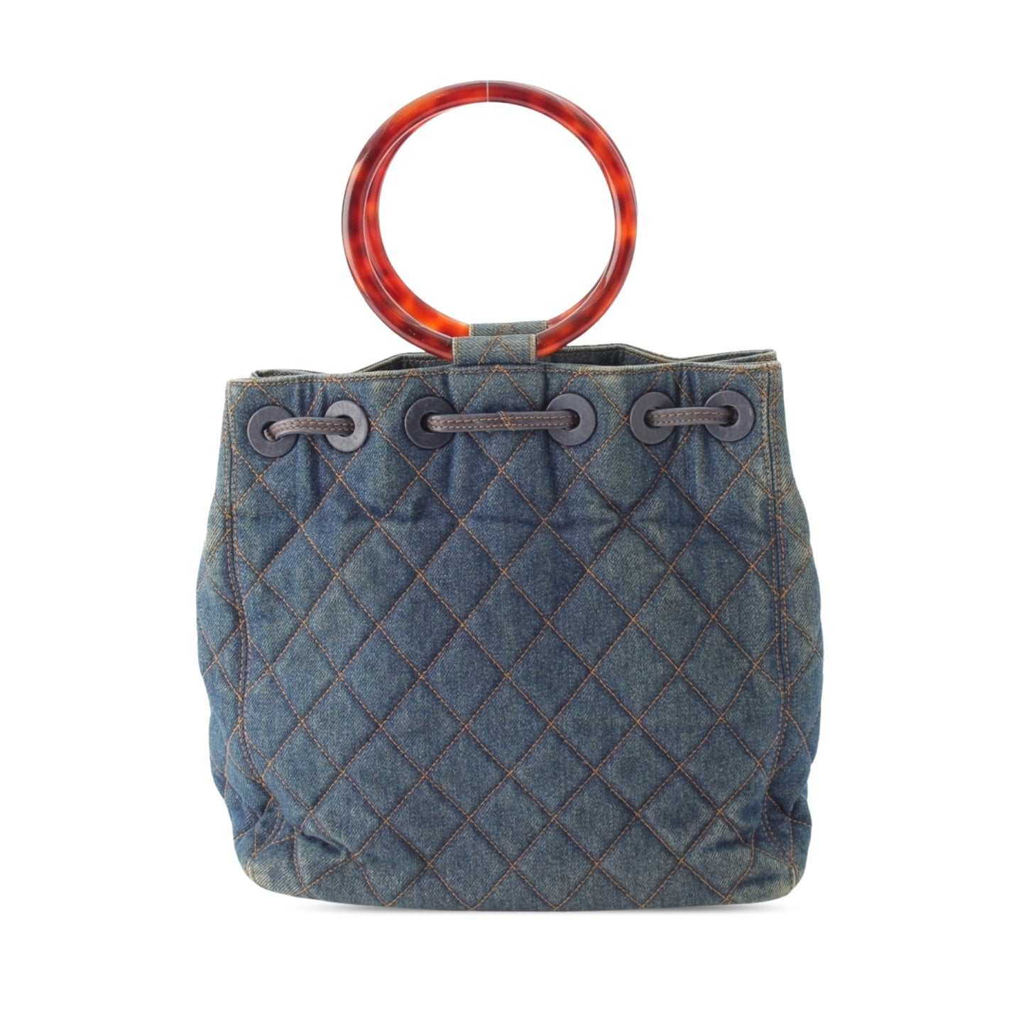 Chanel CC Quilted Denim Resin Ring Handle Bucket Bag