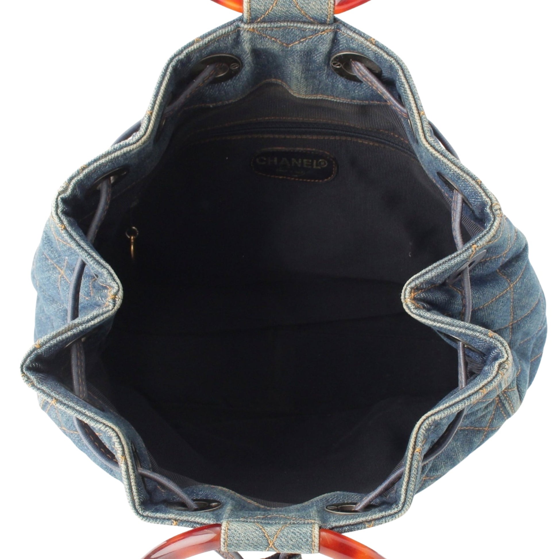 Chanel CC Quilted Denim Resin Ring Handle Bucket Bag