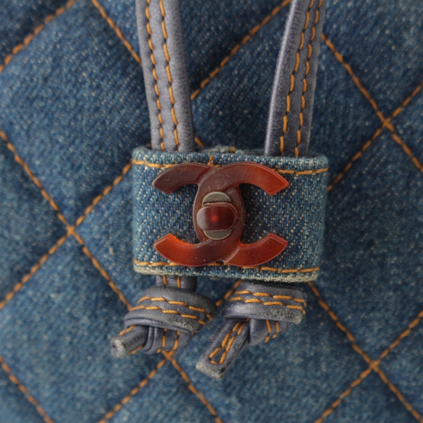 Chanel CC Quilted Denim Resin Ring Handle Bucket Bag