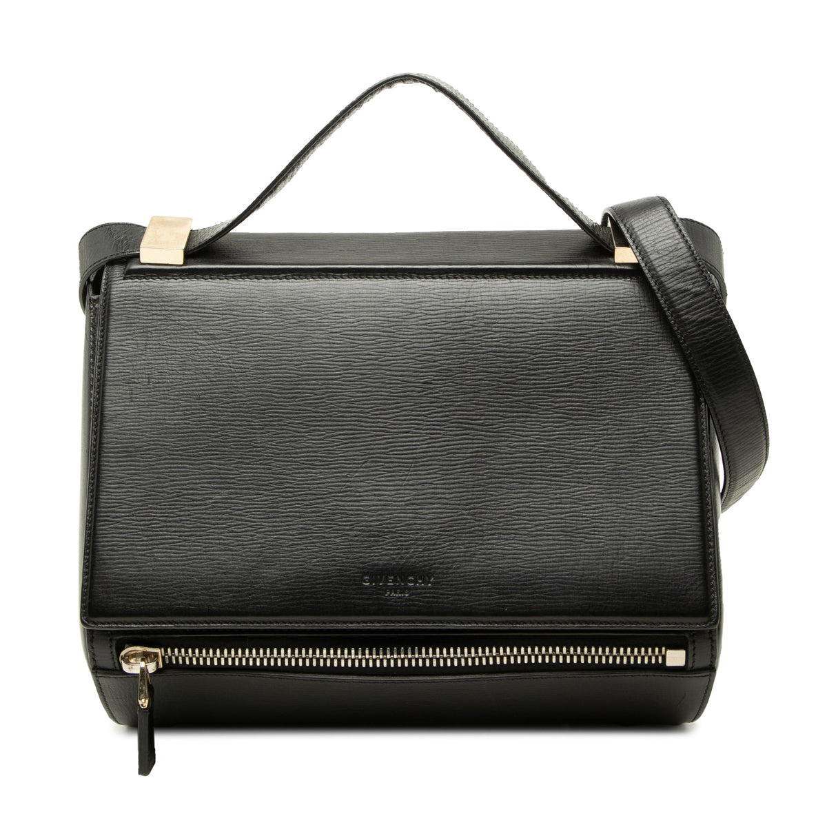 Givenchy Medium Grained Calfskin Pandora Box Crossbody — Black