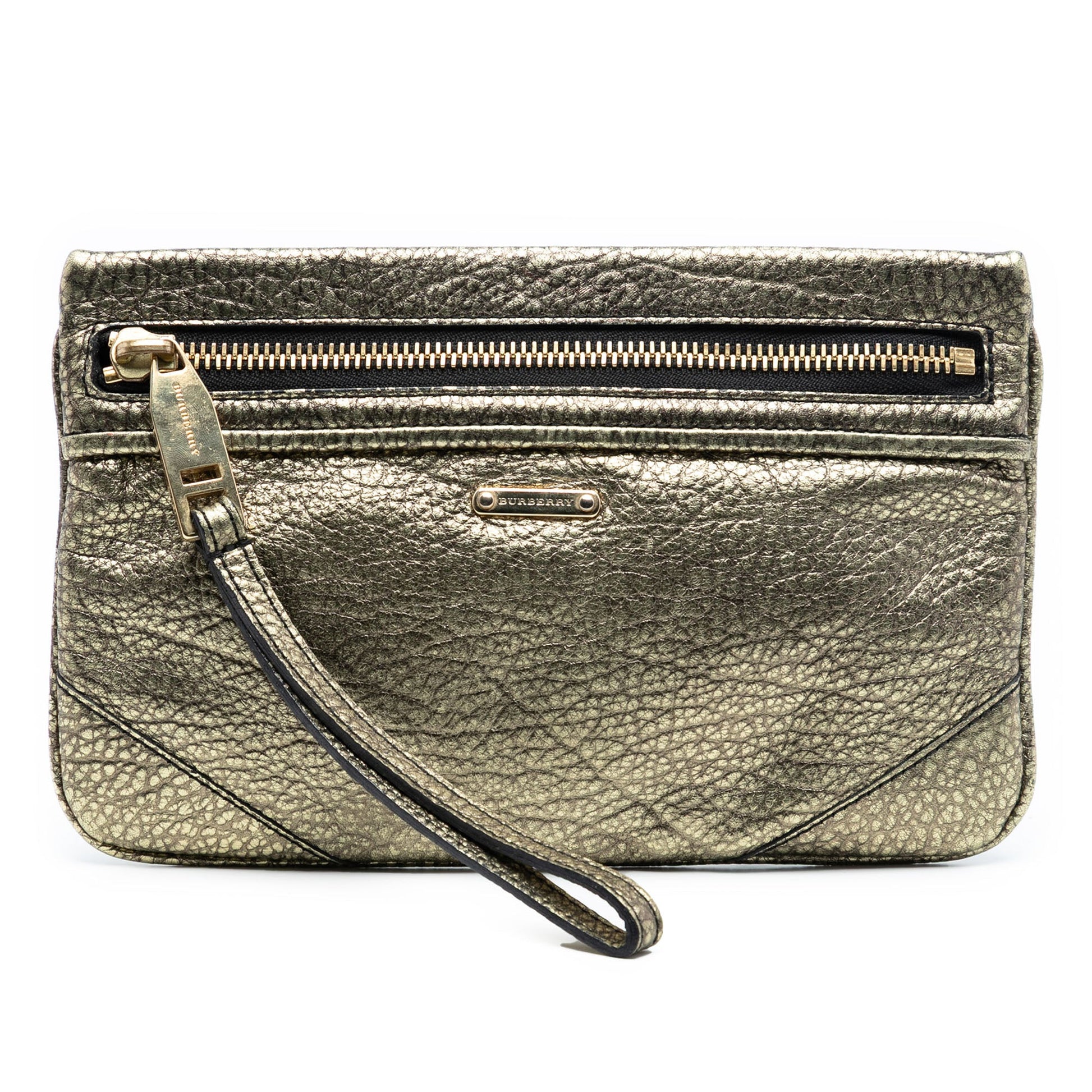 Burberry Metallic Grained Leather Wristlet Clutch