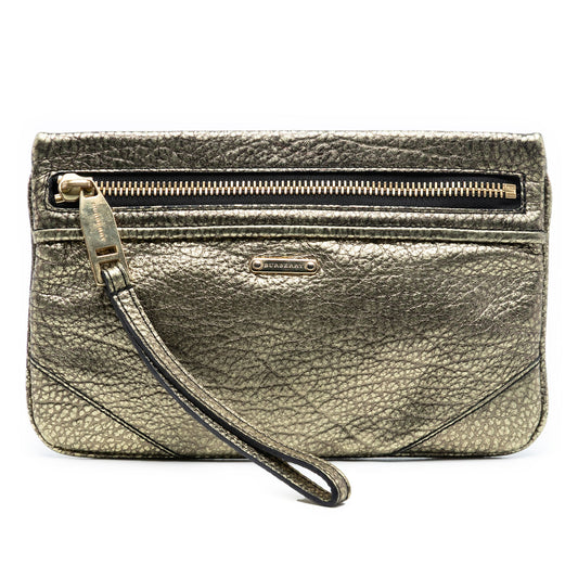 Burberry Metallic Grained Leather Wristlet Clutch