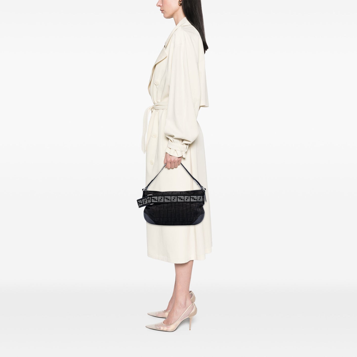 Fendi Zucca Nylon Zip Code Shoulder Bag