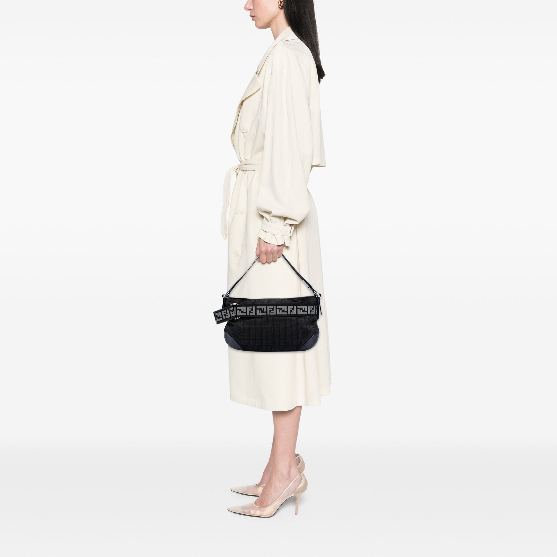 Fendi Zucca Nylon Zip Code Shoulder Bag