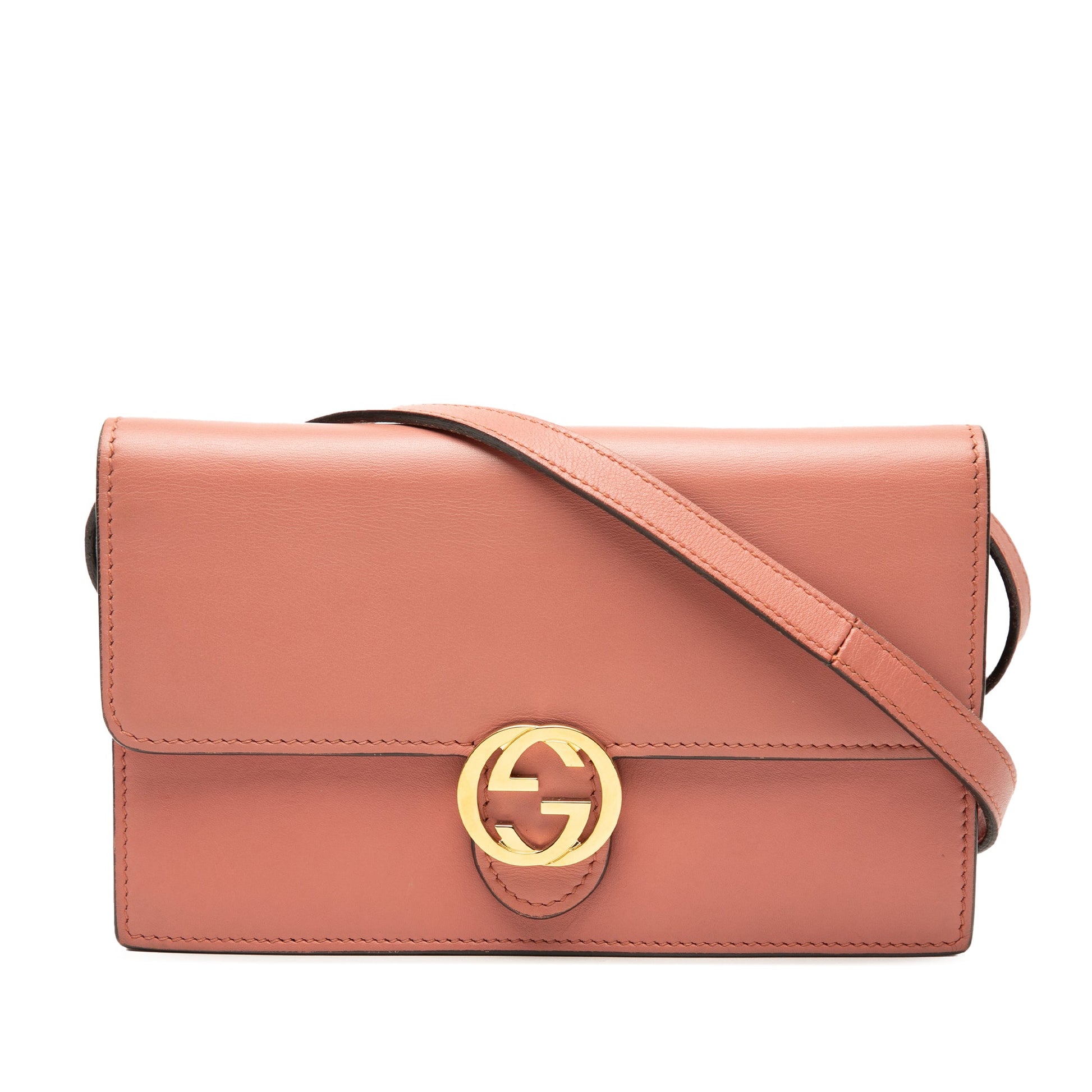 Leather Interlocking G Dollar Wallet On Strap