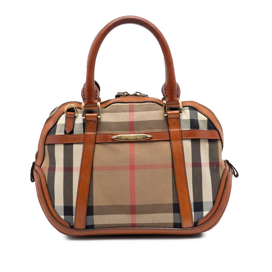 Burberry Small Leather Trimmed House Check Canvas Bridle Orchard Satchel