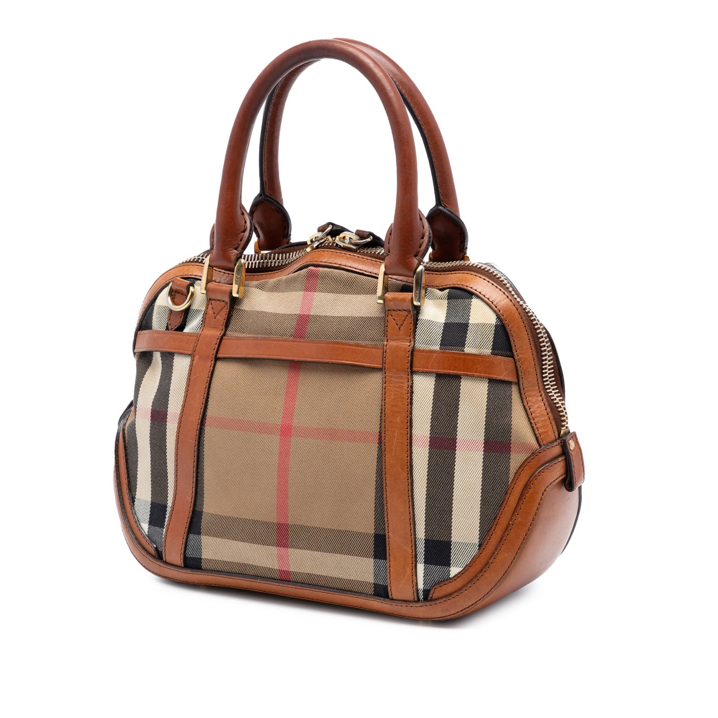 Burberry Small Leather Trimmed House Check Canvas Bridle Orchard Satchel