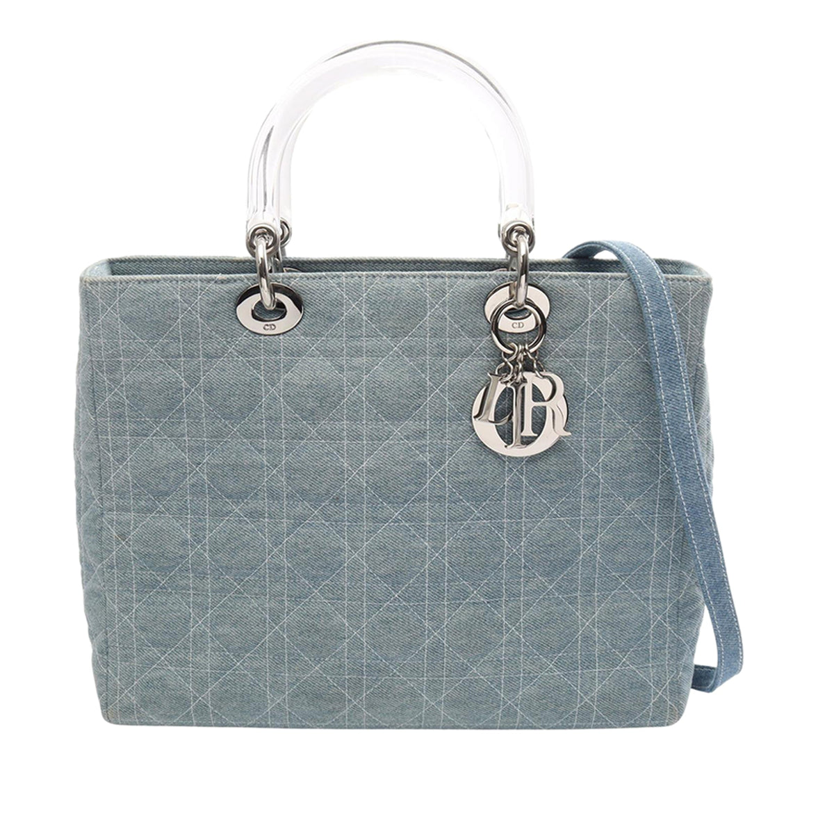 Dior Large Denim Cannage Acrylic Handles Lady Dior