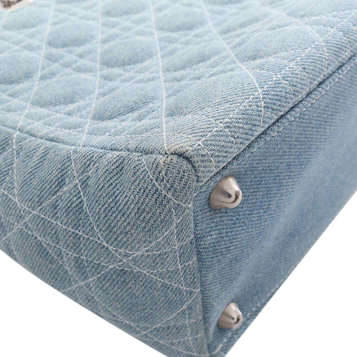 Dior Large Denim Cannage Acrylic Handles Lady Dior
