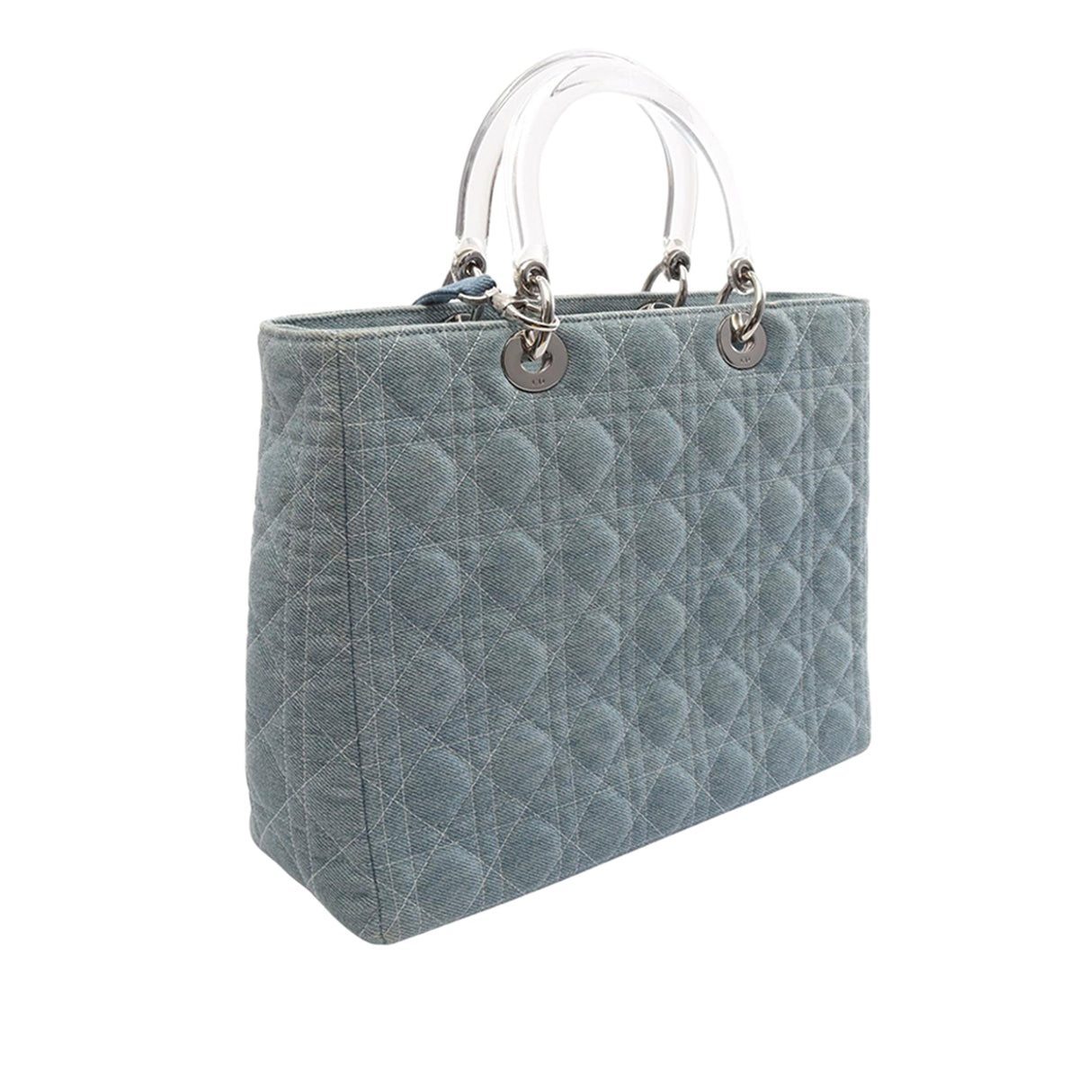 Dior Large Denim Cannage Acrylic Handles Lady Dior