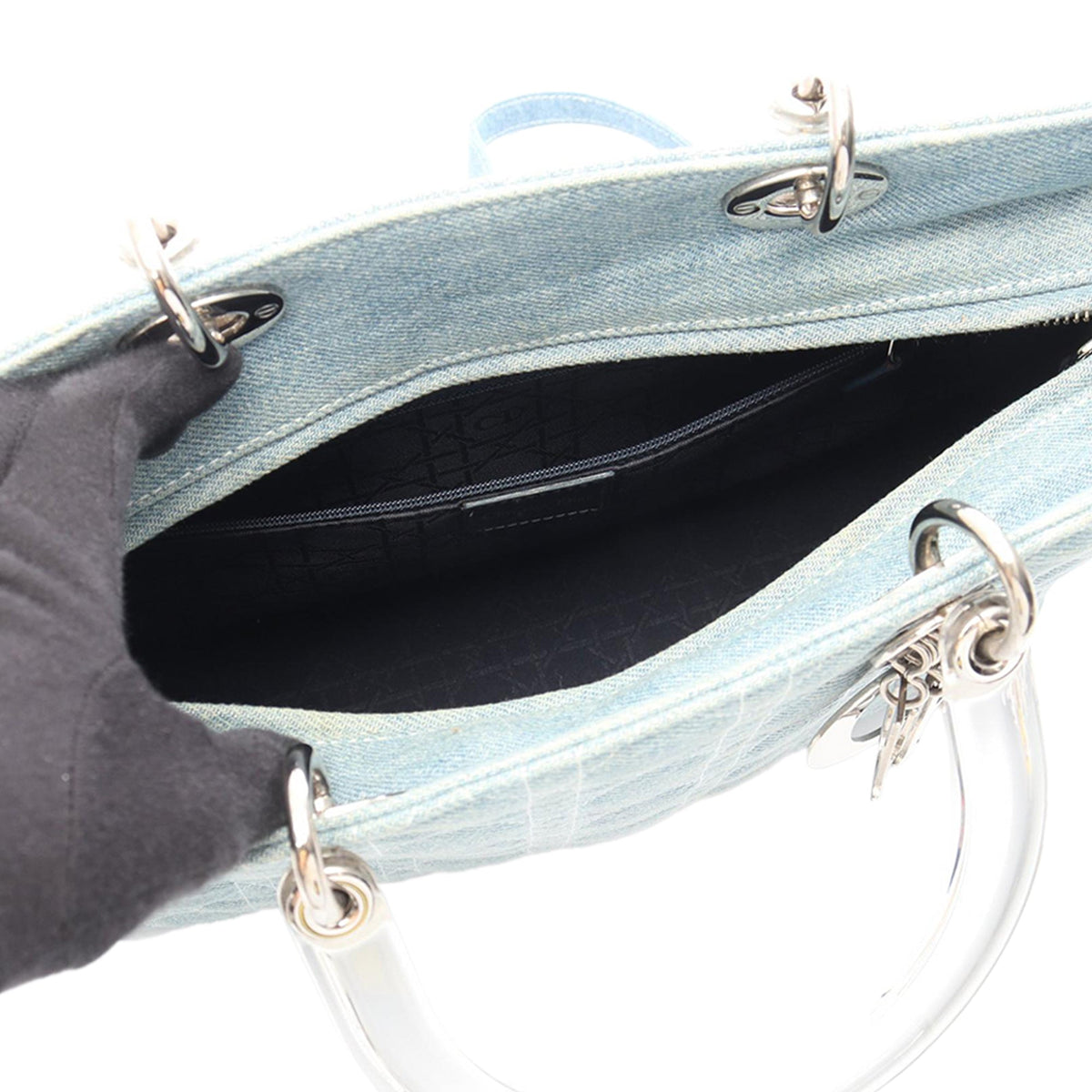 Dior Large Denim Cannage Acrylic Handles Lady Dior