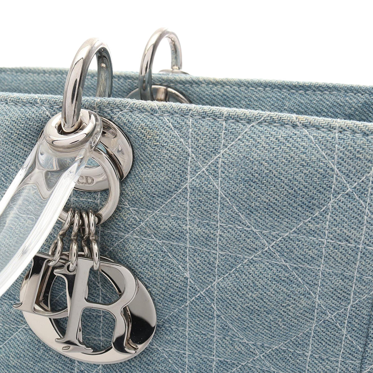 Dior Large Denim Cannage Acrylic Handles Lady Dior