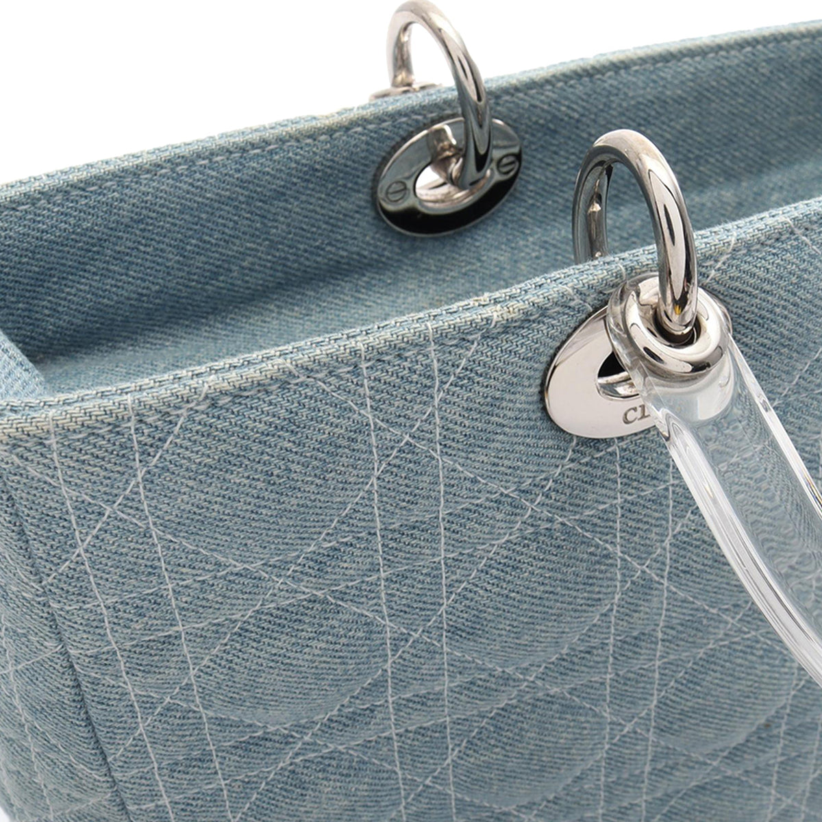 Dior Large Denim Cannage Acrylic Handles Lady Dior