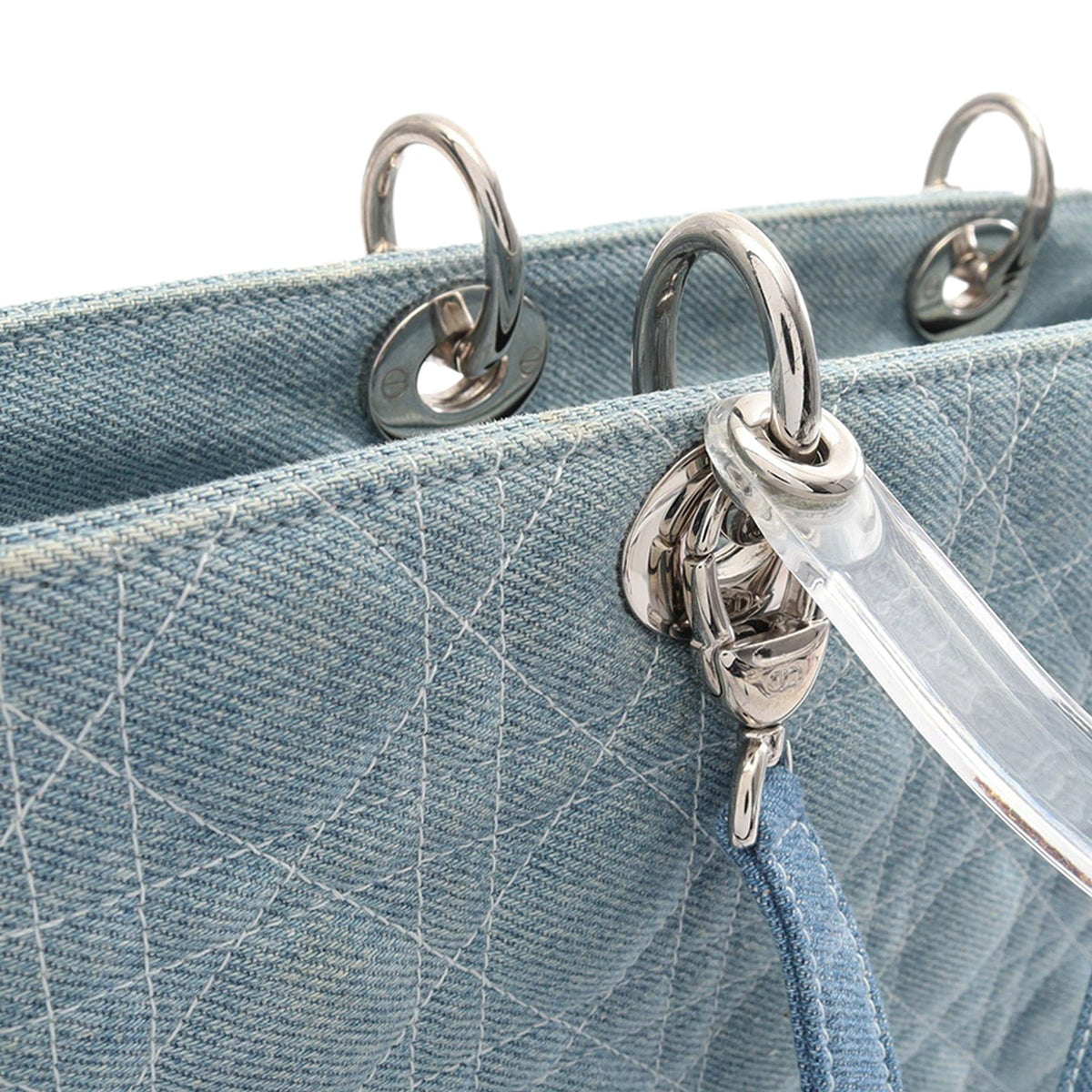 Dior Large Denim Cannage Acrylic Handles Lady Dior