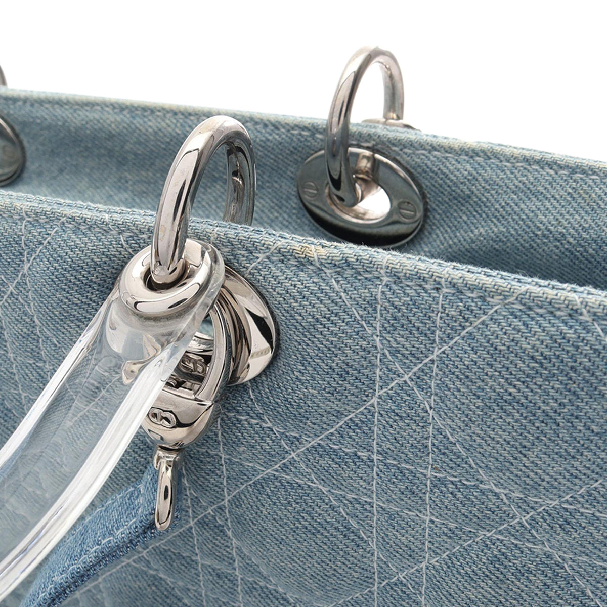 Dior Large Denim Cannage Acrylic Handles Lady Dior