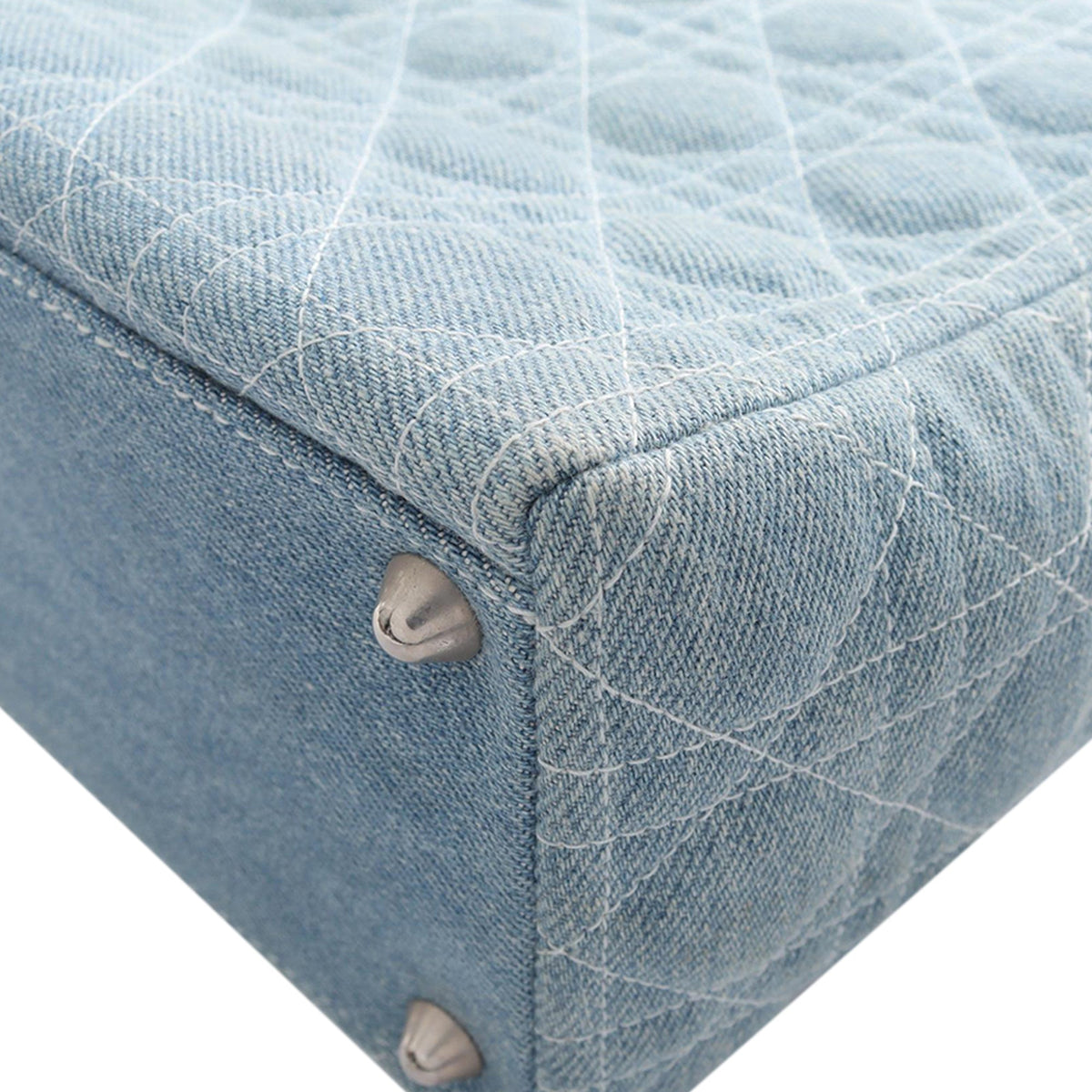 Dior Large Denim Cannage Acrylic Handles Lady Dior
