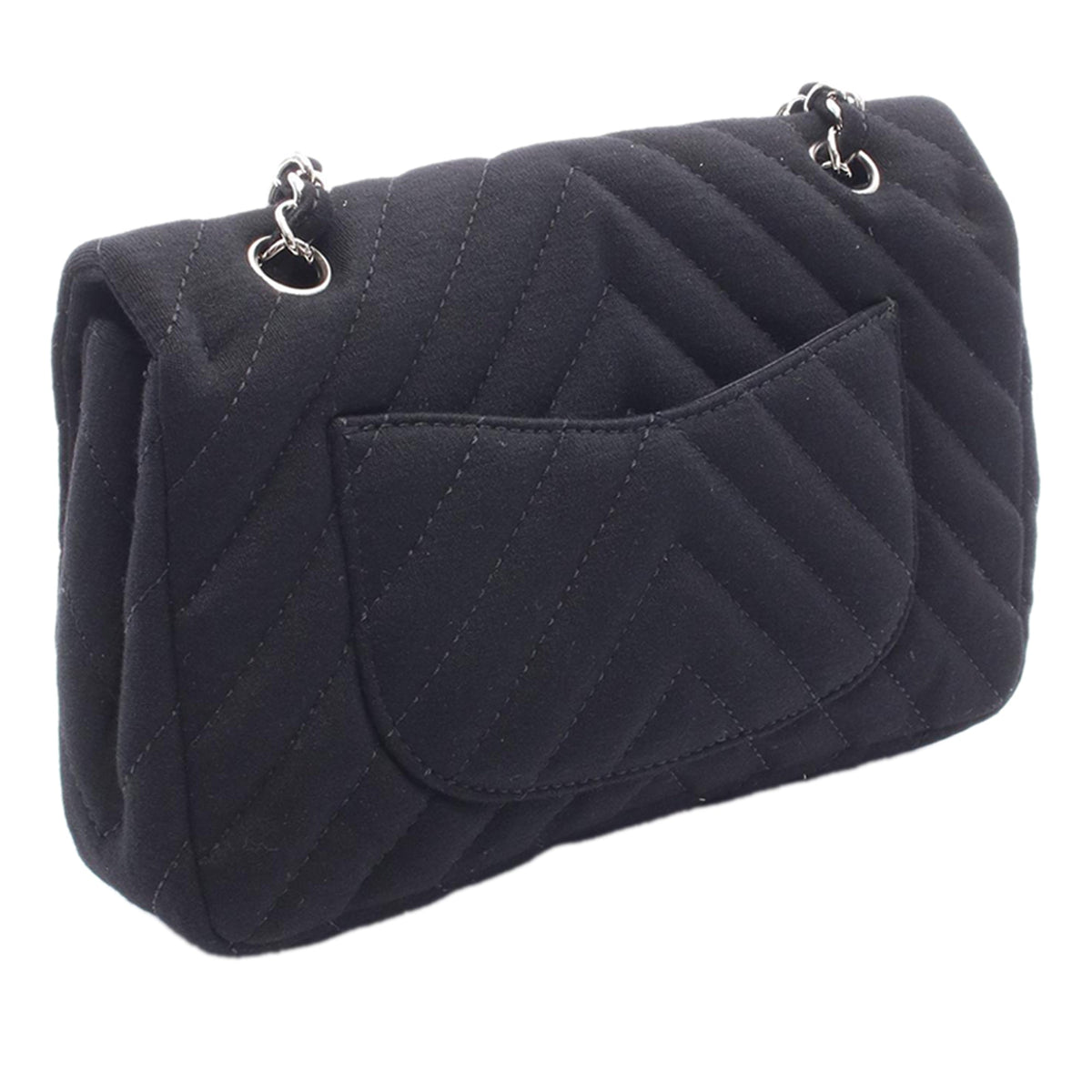 Chanel Medium Chevron Quilted Jersey Single Flap — Black