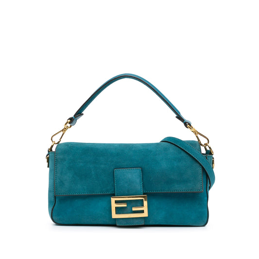 Medium Suede Baguette Satchel