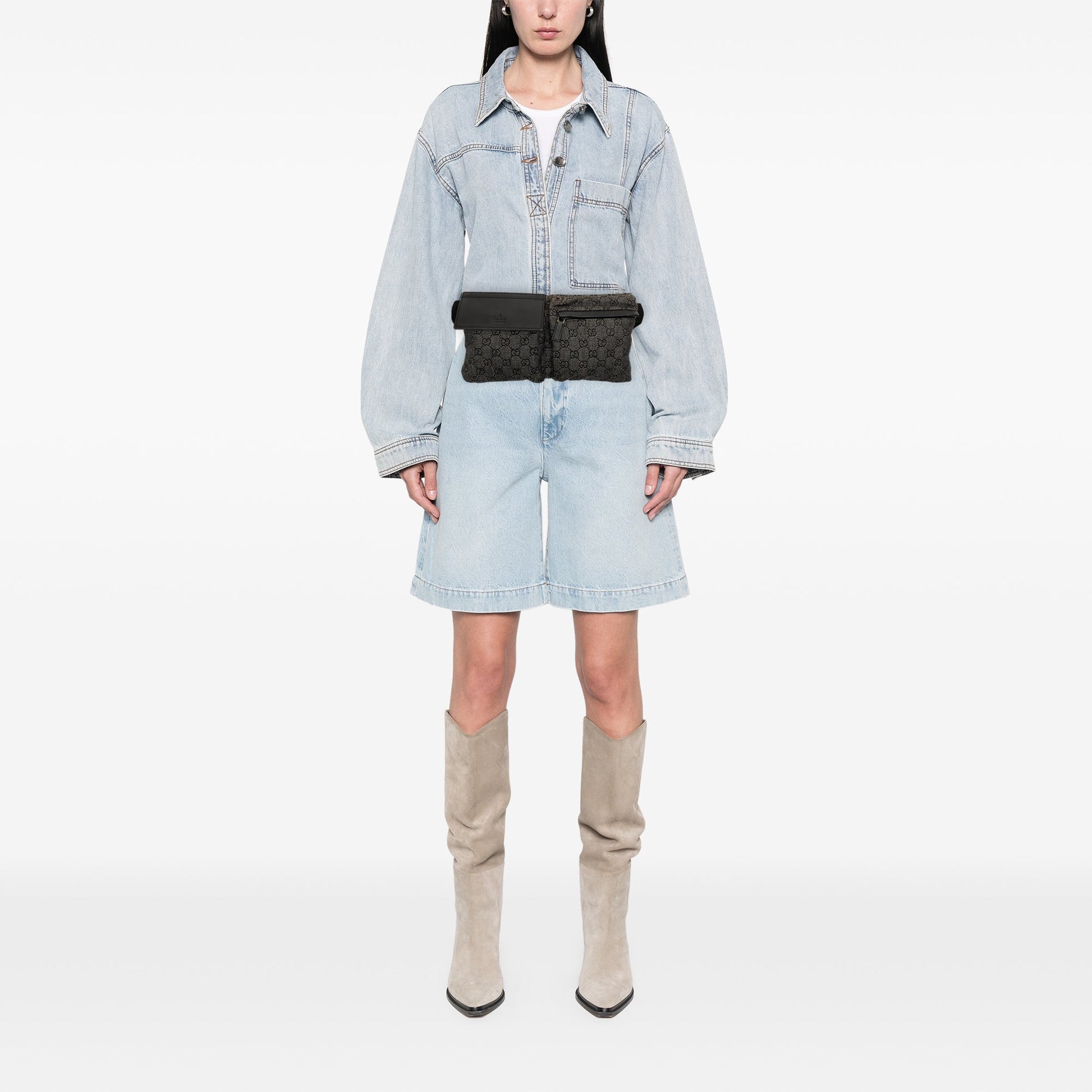 Gucci GG Denim Double Pocket Belt Bag