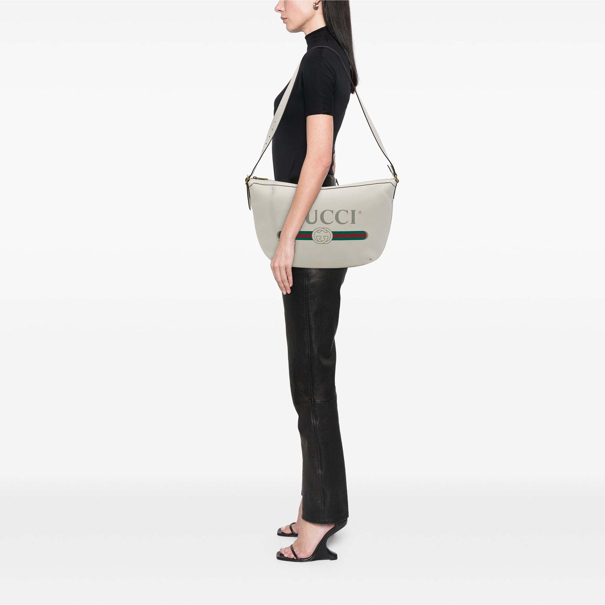 Gucci Grained Calfskin Logo Half Moon Crossbody