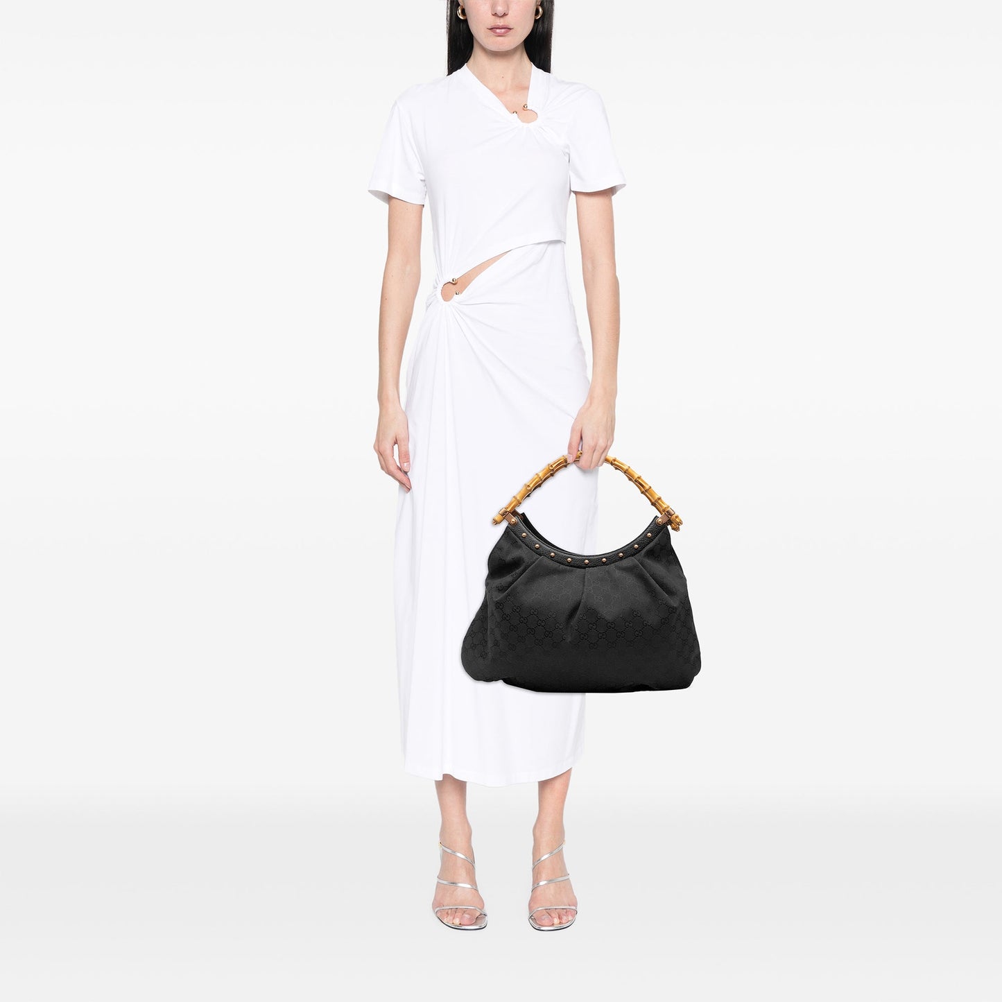 Gucci GG Canvas Bamboo Studded Hobo
