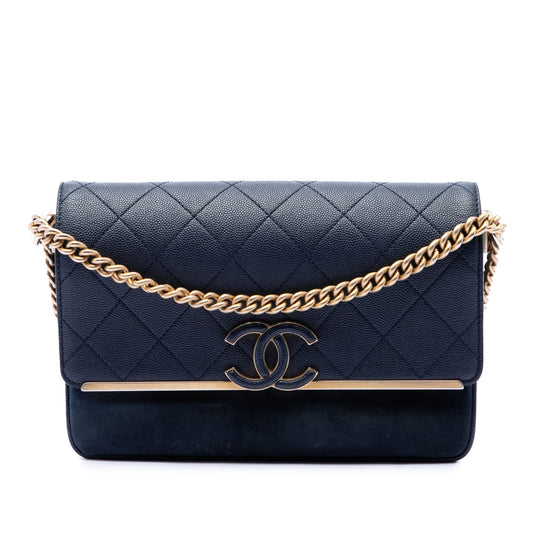 Chanel CC Stitched Caviar and Suede Lady Coco Flap