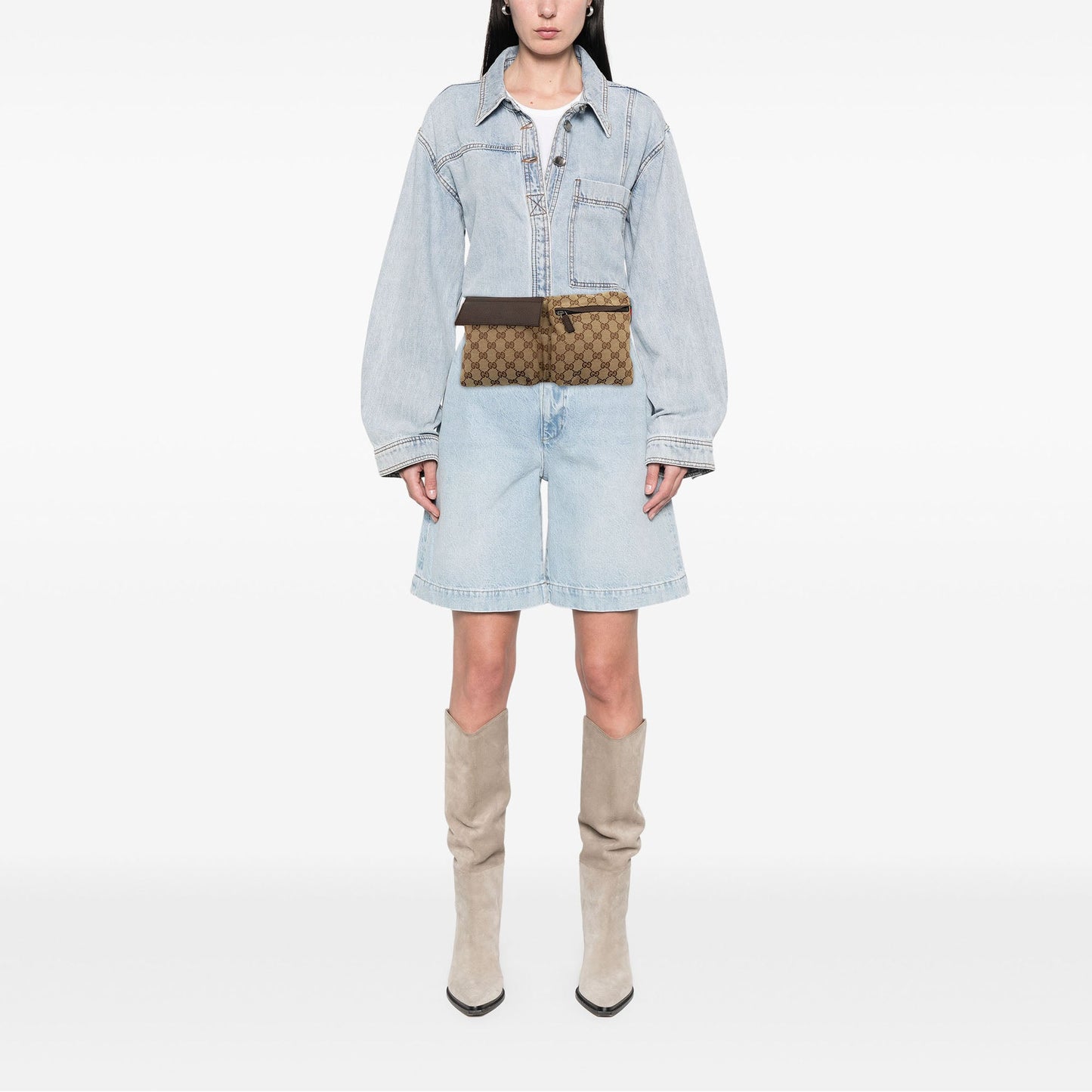 Gucci GG Canvas Web Double Pocket Belt Bag