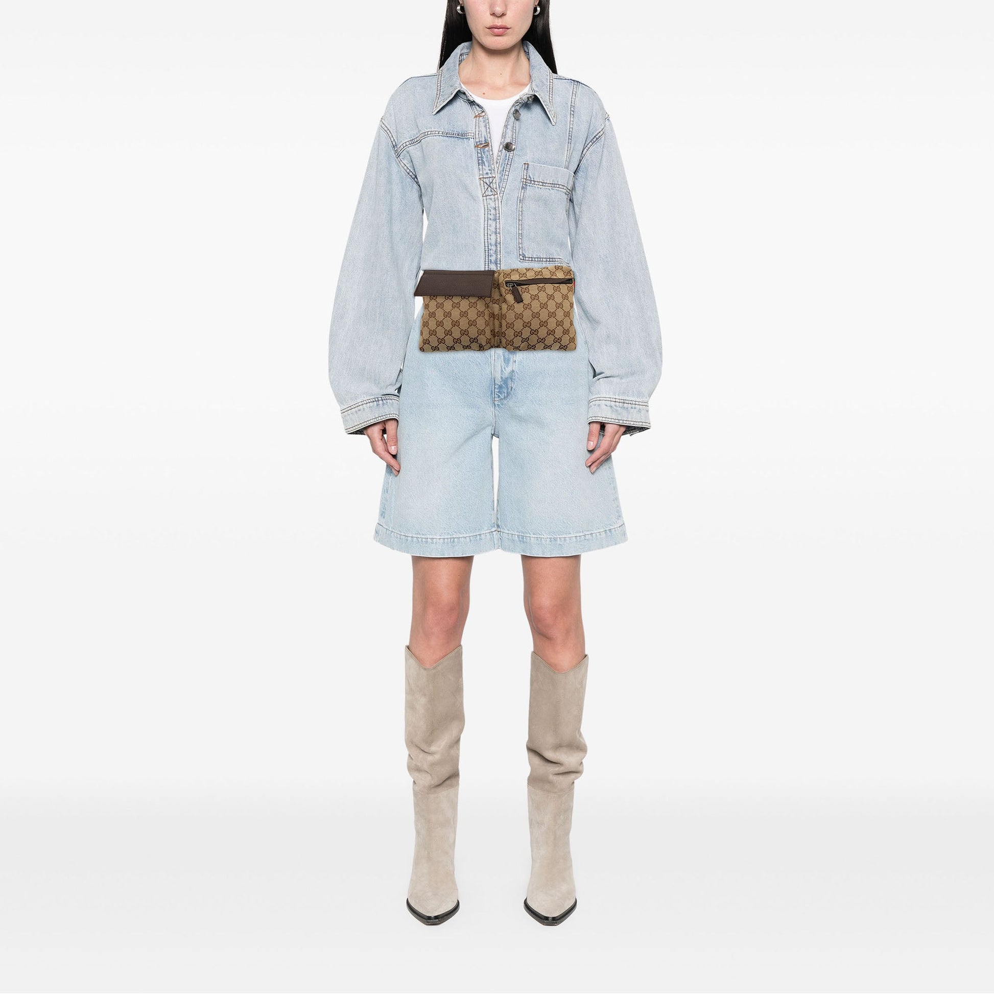 Gucci GG Canvas Web Double Pocket Belt Bag