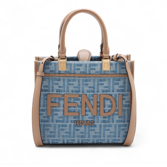 Fendi Small Denim Sunshine Tote — Blue