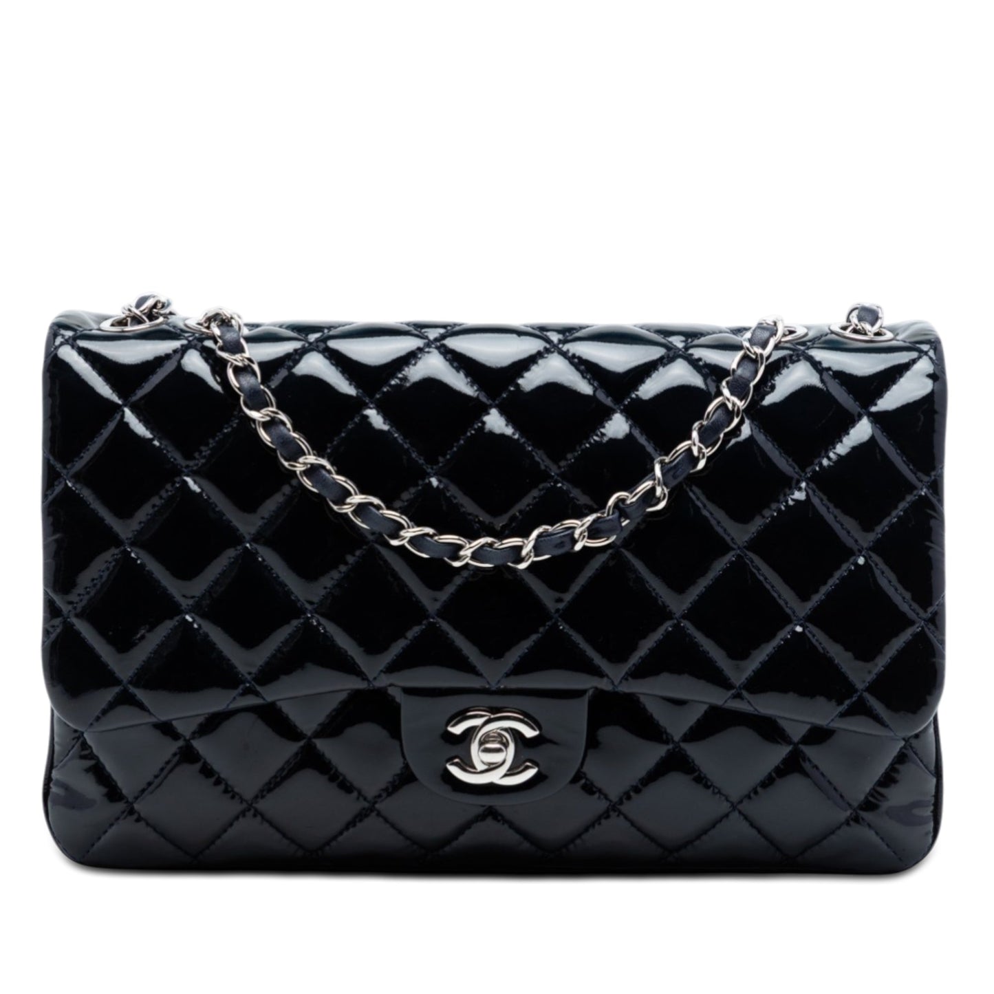 Jumbo Quilted Patent 3 Compartment Flap