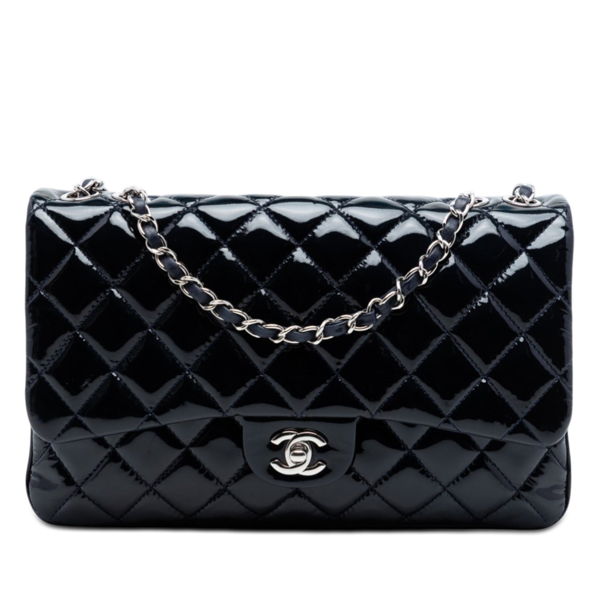 Jumbo Quilted Patent 3 Compartment Flap