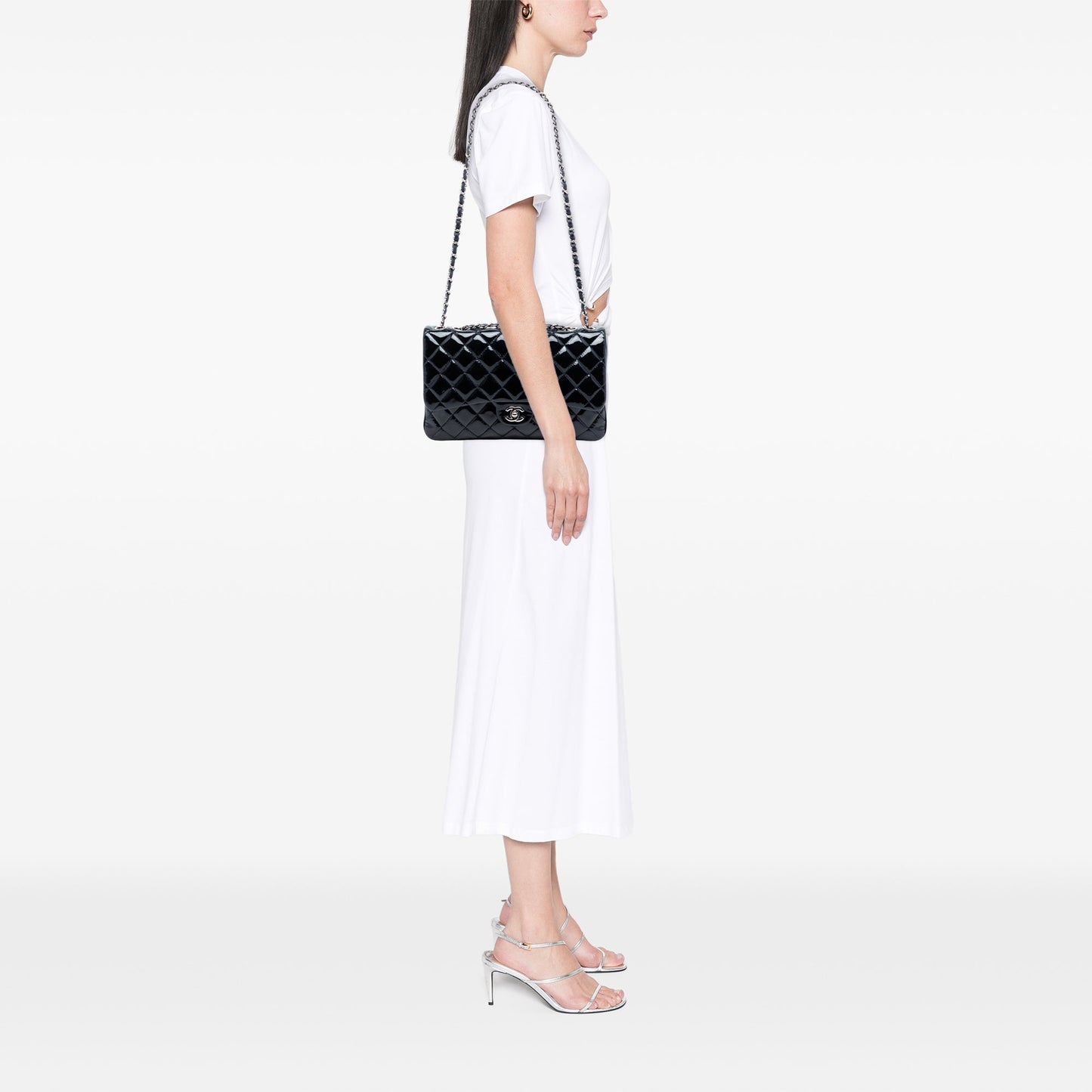 Jumbo Quilted Patent 3 Compartment Flap