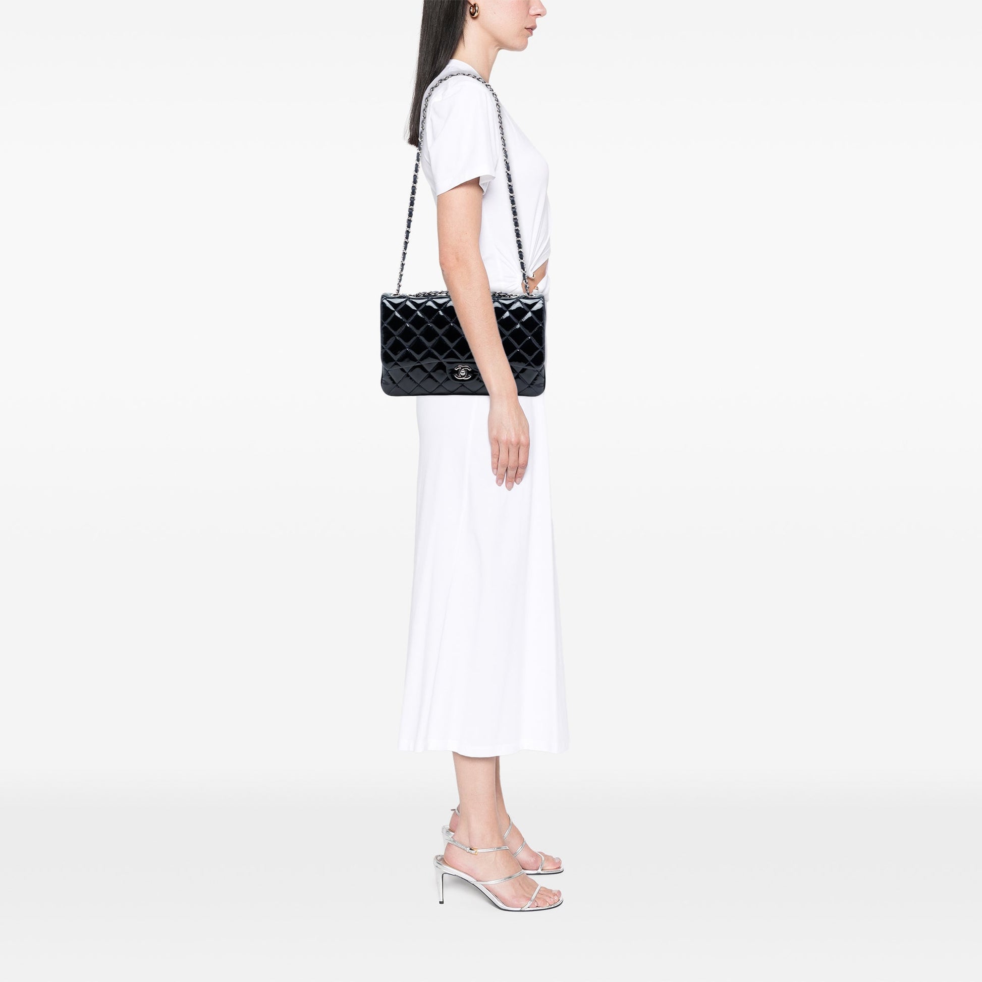 Jumbo Quilted Patent 3 Compartment Flap