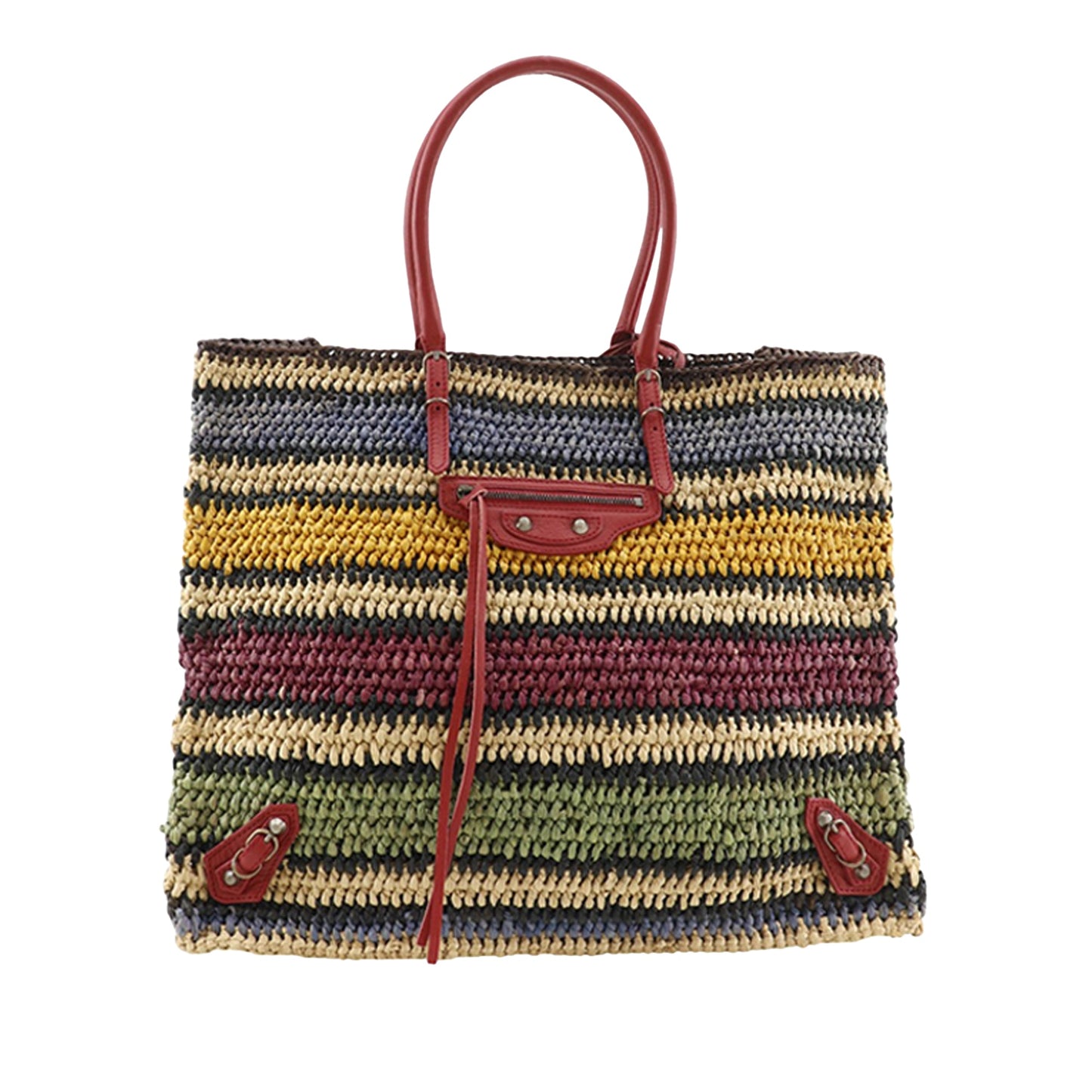 Balenciaga Raffia Motocross Panier Basket Tote