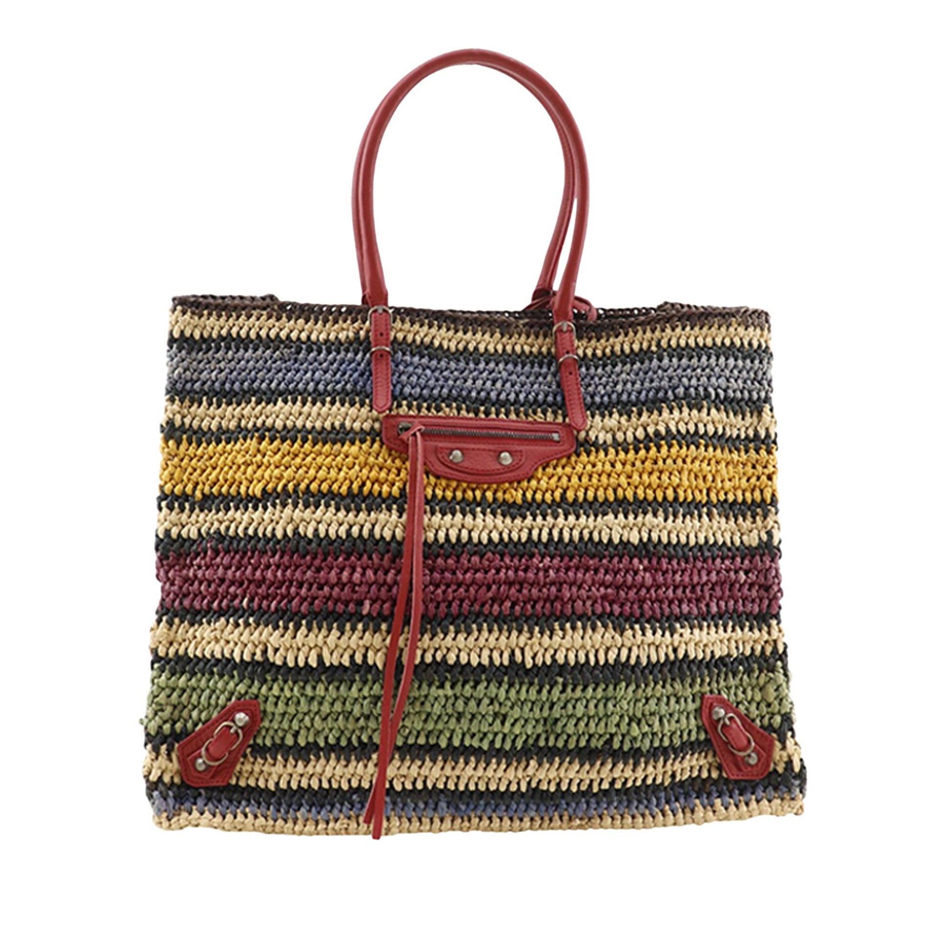 Balenciaga Raffia Motocross Panier Basket Tote