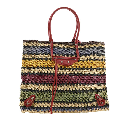 Balenciaga Raffia Motocross Panier Basket Tote